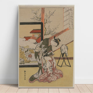 Reproduction Bienveillance - Courtisane rasant le cou de son serviteur Cinq vertus confucéennes - Suzuki Harunobu