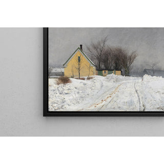 Reproduction Journée d'hiver brumeuse, À gauche, une maison jaune, Neige épaisse - Laurits Andersen Ring