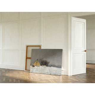 Reproduction Journée d'hiver brumeuse, À gauche, une maison jaune, Neige épaisse - Laurits Andersen Ring