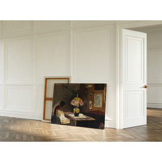 Reproduction L'épouse de l'artiste Sigrid cousant à la lumière de la lampe - Laurits Andersen Ring
