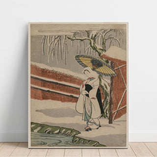 Reproduction La jeune fille au héron debout sous un saule - Suzuki Harunobu