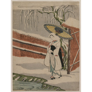 Reproduction La jeune fille au héron debout sous un saule - Suzuki Harunobu