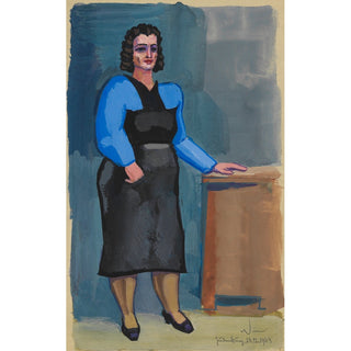 Reproduction Sans titre femme en chemisier bleu et robe noire - Karl Wiener