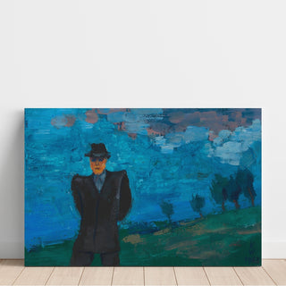 Reproduction Sans titre homme en costume noir et chapeau dans un paysage - Karl Wiener