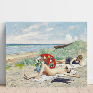 Reproduction To Piger og en Japansk Parasol på Hornbæk Strand - Paul Fischer
