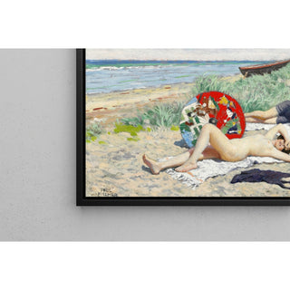 Reproduction To Piger og en Japansk Parasol på Hornbæk Strand - Paul Fischer