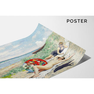 Reproduction To Piger og en Japansk Parasol på Hornbæk Strand - Paul Fischer