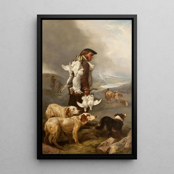 Caza de invierno con liebres y lagópodos - Richard Ansdell — cuadro enmarcado en la pared