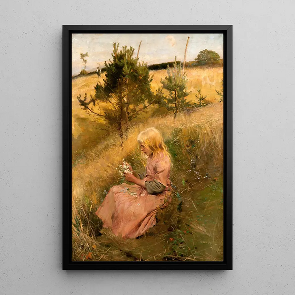 Niña recolectando flores - Richard Bergh — cuadro enmarcado en la pared