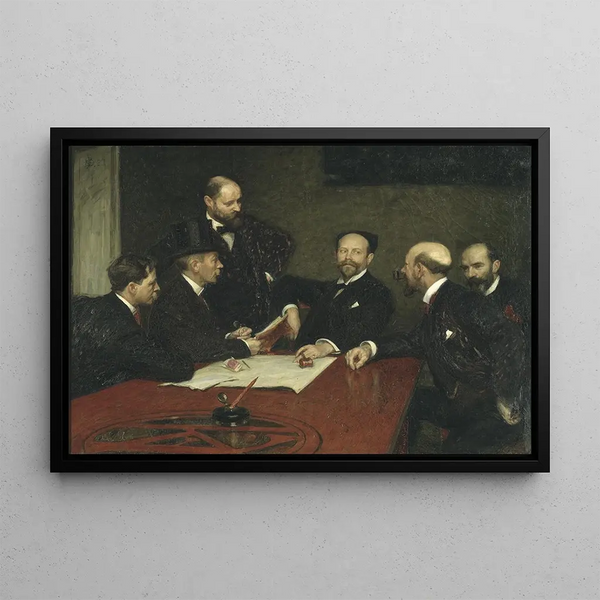 El Consejo de la Sociedad de Artistas Christian Eriksson Eugène Jansson Karl Nordström presidente Robert Thegerström de pie Nils Kreuger - Richard Bergh — cuadro enmarcado en la pared