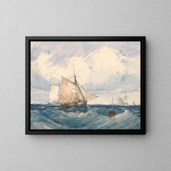 a cutter and other ships in a breeze - Richard Parkes Bonington — framed artwork on a wall