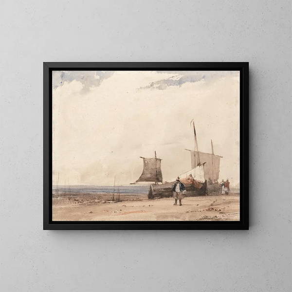 Beach scene - Richard Parkes Bonington — framed artwork on a wall