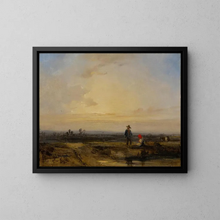 Richard Parkes Bonington - Landscape with sunset and figures before a pond.webp