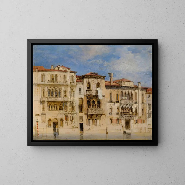 Les palais Manolesso, Ferro, Contarini, Fasan et Venier sur le Grand Canal à Venise - Richard Parkes Bonington — framed artwork on a wall