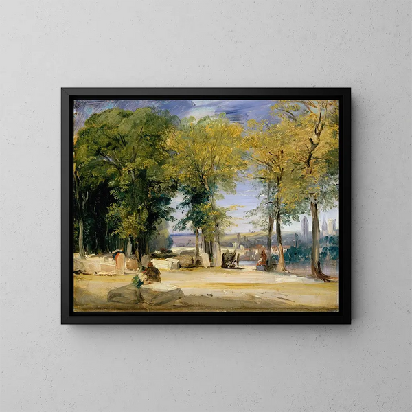 View near Rouen - Richard Parkes Bonington — framed artwork on a wall
