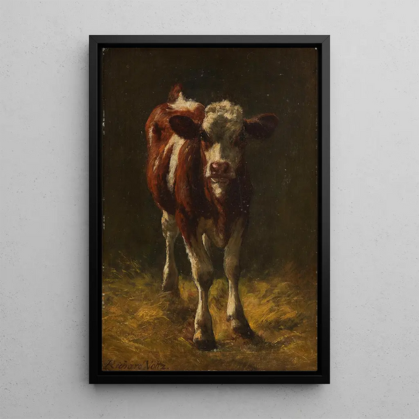 Pequeñas ovejas en el establo - Richard Voltz — cuadro enmarcado en la pared