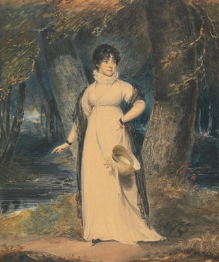 Richard Westall - A Landscape with a Portrait of a Lady Full Length Holding a Hat.webp