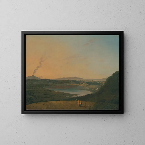 Lago de Agnano con el Vesubio a lo lejos - Richard Wilson — cuadro enmarcado en la pared