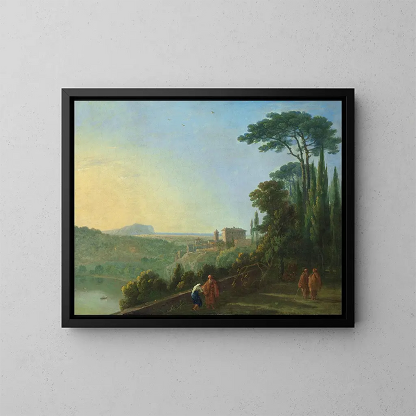 Lago Nemi y Genzano desde la terraza del monasterio de los Capuchinos - Richard Wilson — cuadro enmarcado en la pared