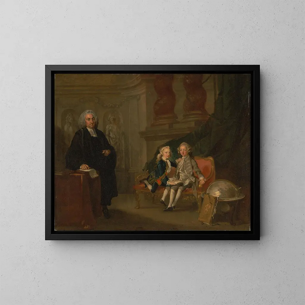El príncipe George y el príncipe Edward Augustus, hijos de Federico, príncipe de Gales, con su preceptor, el Dr F - Richard Wilson — cuadro enmarcado en la pared