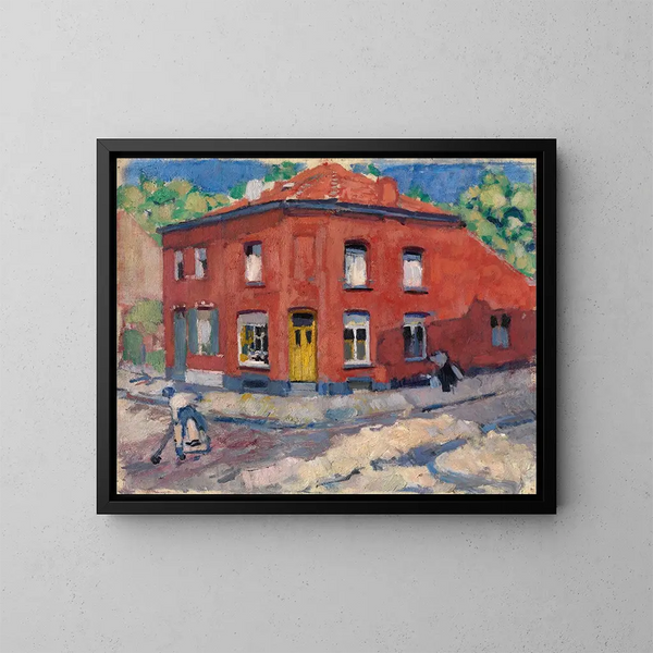 La maison rouge sous la neige tardive - Rik Wouters — framed artwork on a wall