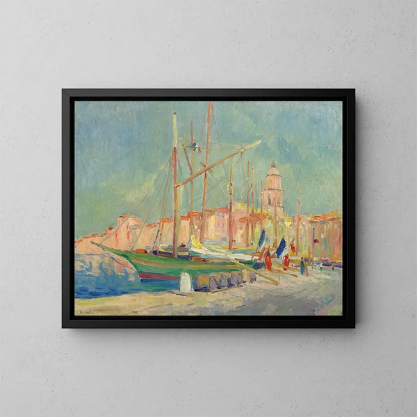 Ships in the Port of Saint-Tropez - Robert Antoine Pinchon — framed artwork on a wall