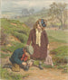 Niño encantador colocando un zapato de niña - Robert Barnes — vista de la obra