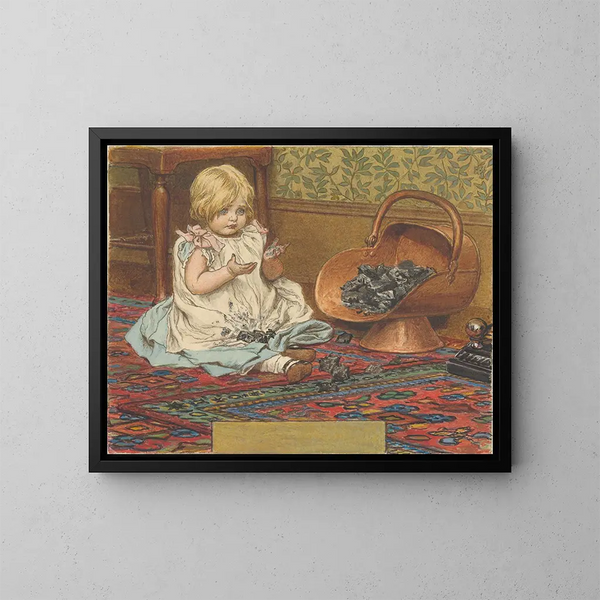 Girl playing with charcoal - Robert Barnes — framed artwork on a wall