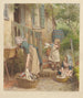 a woman doing laundry with two girls - Robert Barnes — artwork view