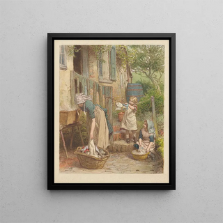 Robert Barnes - Woman Doing Laundry with Two Girls.webp