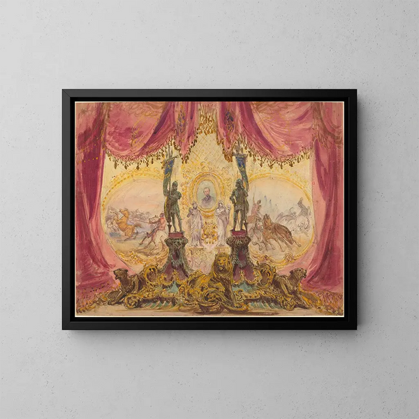 Scene with paintings and statues - Robert Caney — framed artwork on a wall