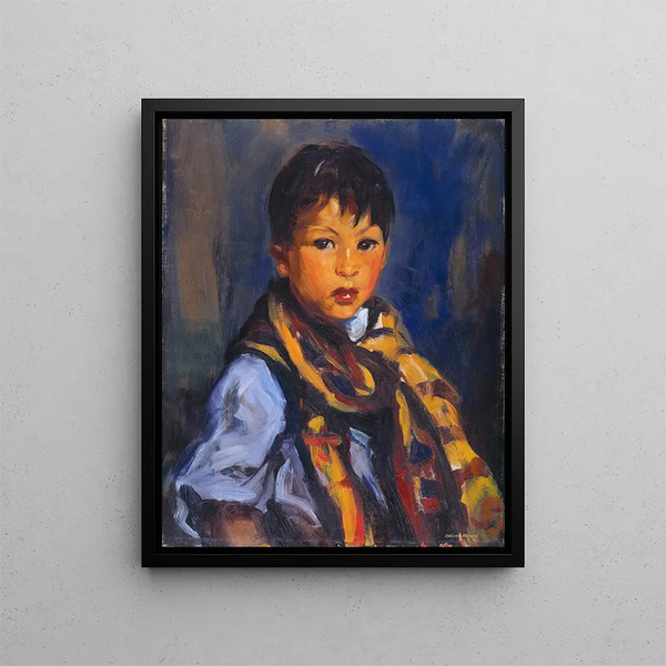 Boy with Plaid Scarf - Robert Henri — framed artwork on a wall