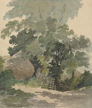 Robert Hills - A Country Lane with Haystack and Gate.webp
