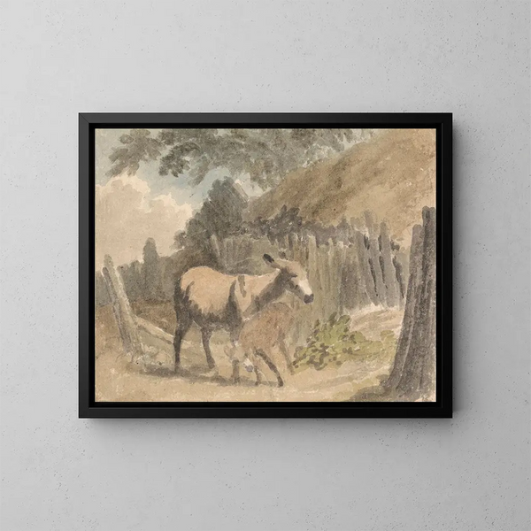 A Donkey and Its Foal - Robert Hills — framed artwork on a wall