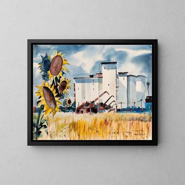 Kansas Grain Elevator Painting - Robert Johnson — framed artwork on a wall