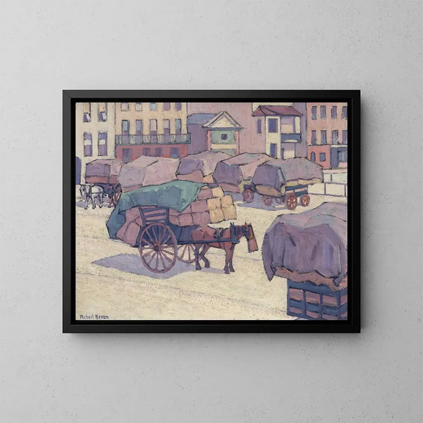 Carros de heno en el mercado de Cumberland - Robert Polhill Bevan — cuadro enmarcado en la pared