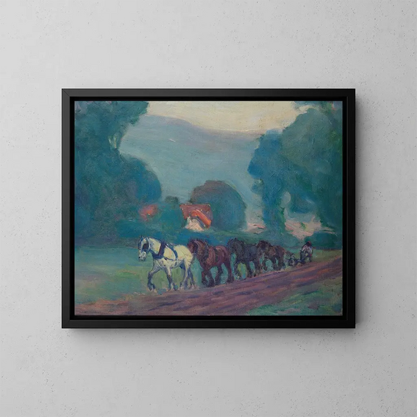 L'équipe de los cuatro caballos - Robert Polhill Bevan — cuadro enmarcado en la pared