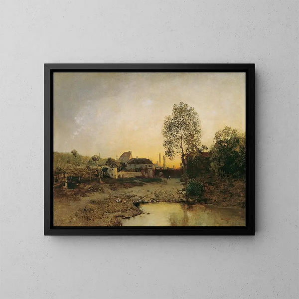 Paisaje con estanque y árboles - Robert Russ — cuadro enmarcado en la pared