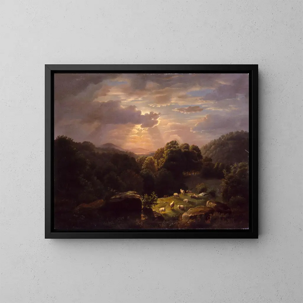 Paisaje con ovejas - Robert S. Duncanson — cuadro enmarcado en la pared