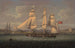 A merchant with 18 cannons departing at the tail of the bank - Robert Salmon — artwork view
