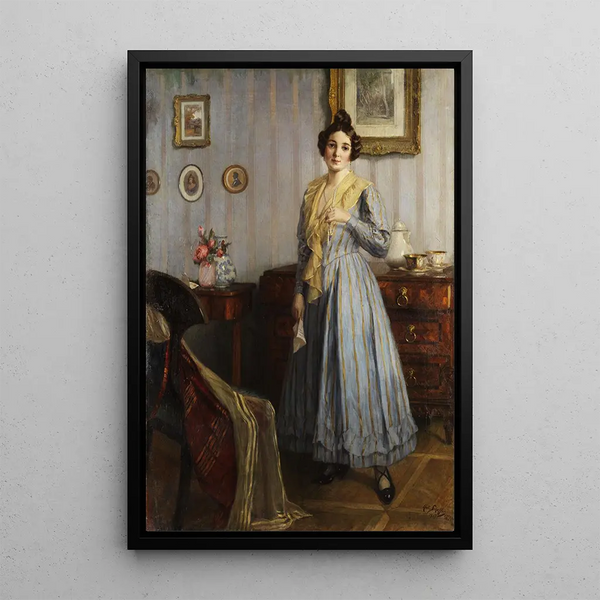 Joven mujer en un interior Biedermeier - Robert Scheffer — cuadro enmarcado en la pared