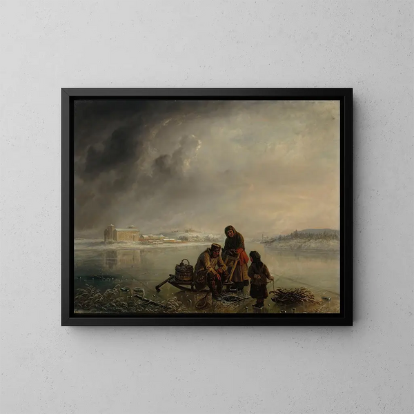 Pesca de invierno frente a Turku - Robert Wilhelm Ekman — cuadro enmarcado en la pared