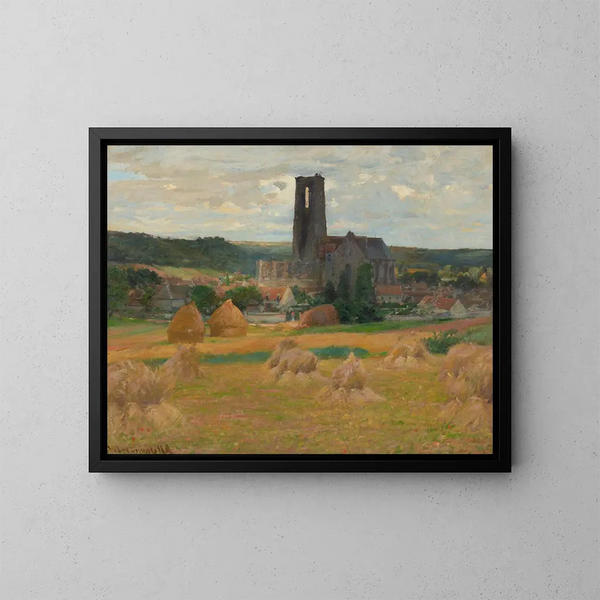 Meules a finales del verano, Île-de-France - Robert William Vonnoh — cuadro enmarcado en la pared