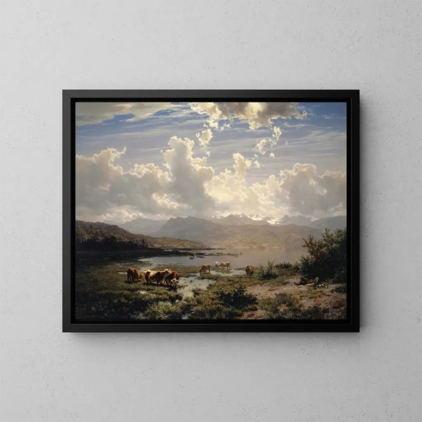 Paisaje en el lago de Lucerna - Robert Zünd — cuadro enmarcado en la pared