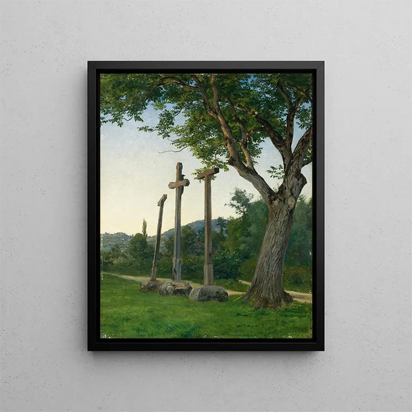 Tres cruces a lo largo de un camino rural - Robert Zünd — cuadro enmarcado en la pared