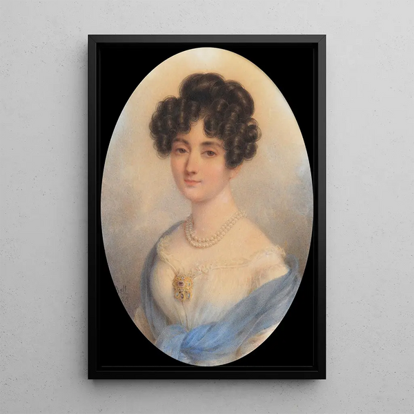 Dama en blanco y azul - Rodolphe Bel — cuadro enmarcado en la pared