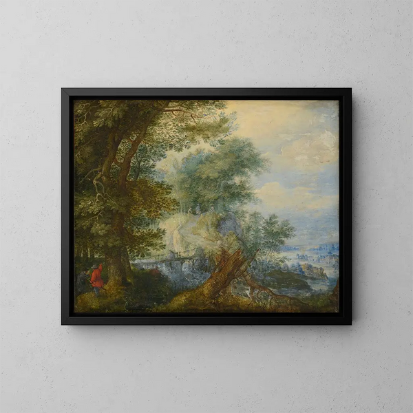 Paisaje con cazadores - Roelant Savery — cuadro enmarcado en la pared