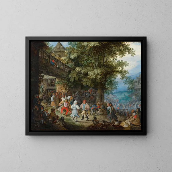 Campesinos bailando frente a una taberna bohemia - Roelant Savery — cuadro enmarcado en la pared
