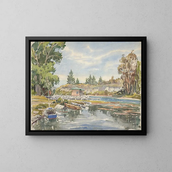 Salida del lago Taupo - Roland Hipkins — cuadro enmarcado en la pared