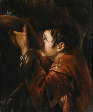 Roman School - A Boy Using His Hat To Drink Water From A Fountain.webp